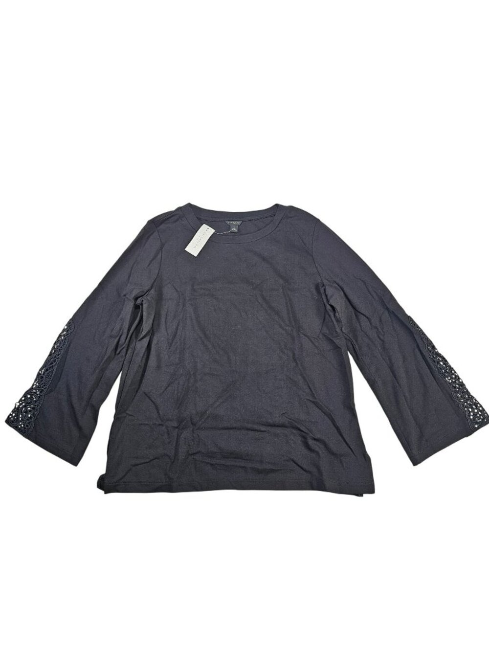 Ann Taylor Factory NWT Long Lace Bell Sleeve Shirt Top Women's Size S Black